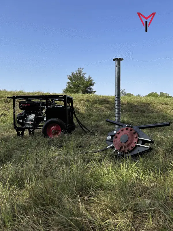 Equipment for screw pile installation disassembled into parts